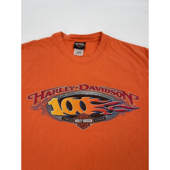 Vintage 100th Anniversary Harley Davidson Orange RK Stratman T-shirt Men’s Large - Picture 9 of 14